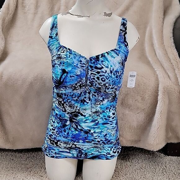 SOMA COTTEX OASIS SHADES OF BLUE ANIMAL PRINT TANKINI SWIM TOP, SIZE 12 - NEW - Picture 13 of 16